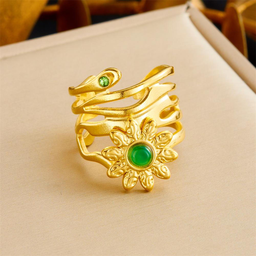 

Кольцо из нержавеющей стали, золотистое, с ажурным узором в виде неправильного цветка, регулируемое, для женщин, тренд, новое, водонепроницаемое, циркон, подарок