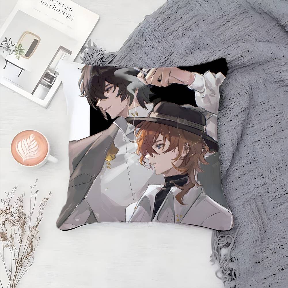 Cartoon B-Bungo Stray Dogs-MT Pillow Case Printing Pillowcase Living Room Sofa Cushion Cover Bedroom Room Decor