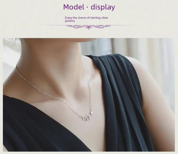 Silver-Plated Clavicle Necklace with Stone Stars - Cute Korean Jewelry Birthday Gift