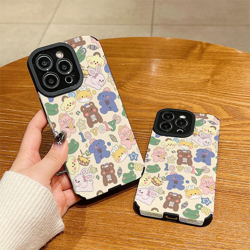 Vertical Leather Shell Lovely Cute Cartoon Animals Printed Patterned Shockproof Soft Silicone Case with Camera Lens Full Protection for IPhone Samsung