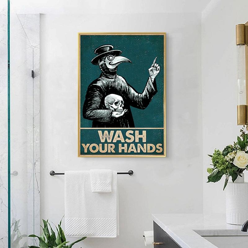 New Creative English Handwashing Slogan Canvas Poster Bathroom Toilet Wall Decoration Drawing Core Inner Frame Hanging Pictures