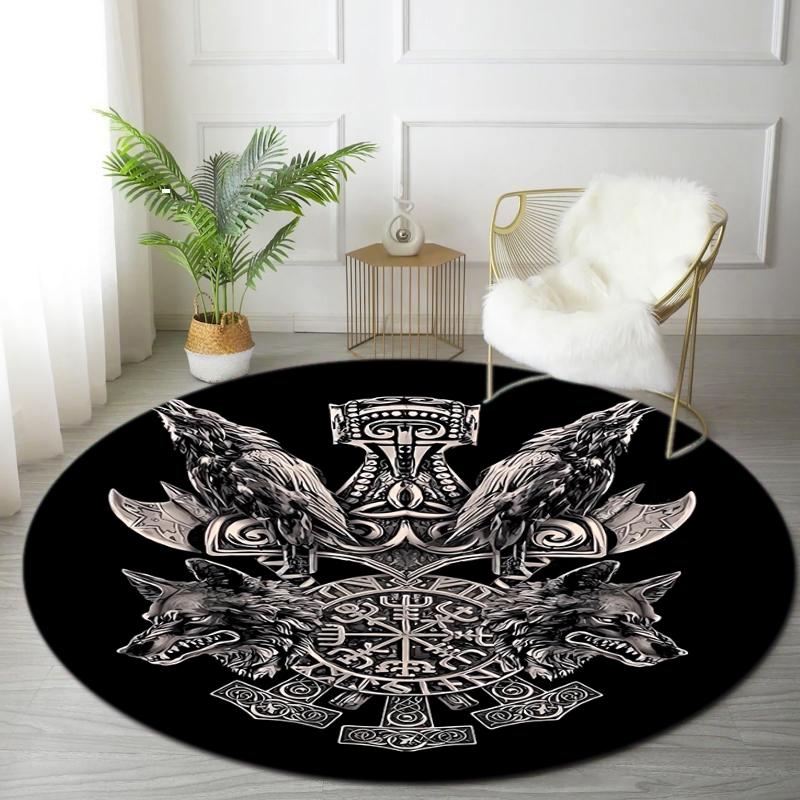 

1Pc Viking theme Printed circular carpet, home door mat, outdoor travel protection carpet A12 80x80cm( 31x31in)