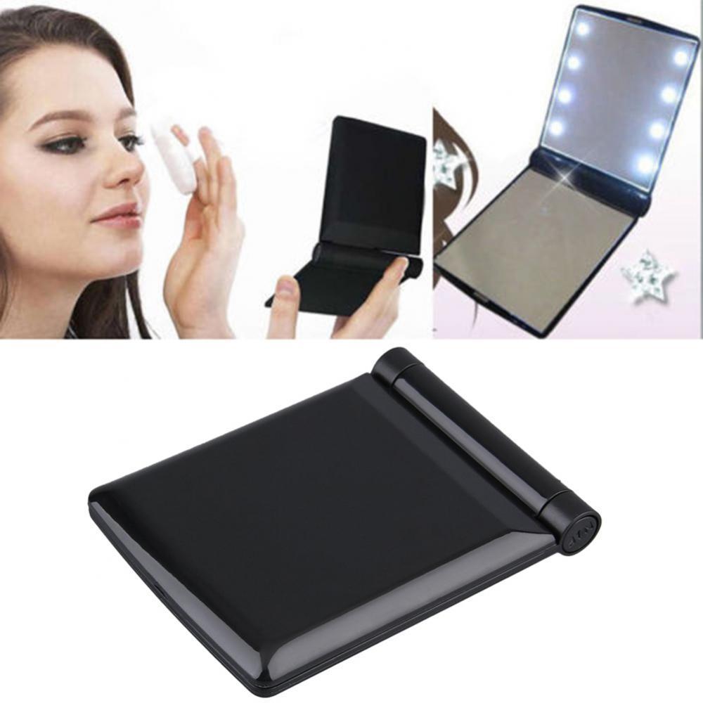 Portable Folding Makeup Mirror With Led Lights For Travel And Home Use