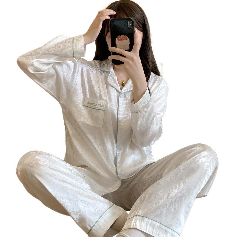 Ice Silk Pajamas Women'S Spring And Summer Long-Sleeved High-End Nordic Style Simple Silk Loungewear