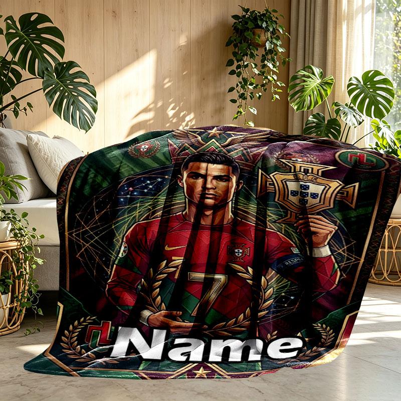Custom Name Personalized Cristiano Ronaldo Print Blanket, Home Decor, Bedroom, Sofa, Camping, Couch, Gifts for Birthday Christmas
