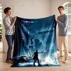 A Futuristic, Rainy Cityscape with Neon Lights and a Silhouetted Figure. for All Seasons Blanket Lunch Break Throw Gift