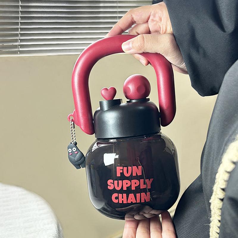 Portable Large Capacity Water Cup Cherry Plastic Straw Water Bottle Double Drink Bowknot Sippy Cup Gifts