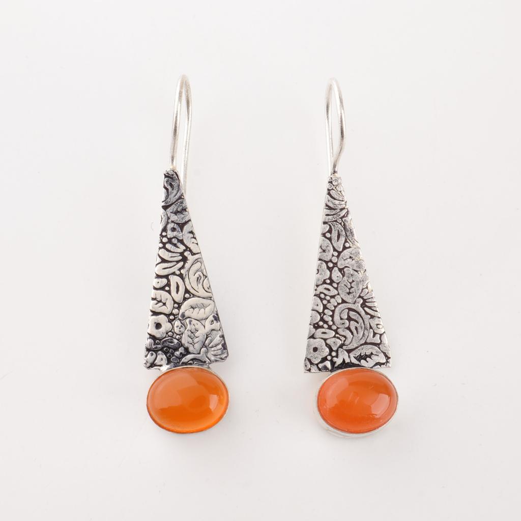 Natural Carnelian Gemstone 925 Sterling Silver Jewelry Handcrafted Earrings 1.9" EE-165-22