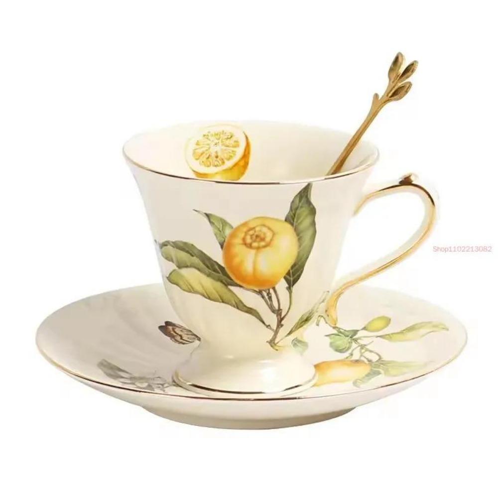 European Style Lemon Pattern Cups, Tea Cup Saucers Steak Plate Bowl Plate Dinnerware, Cute Coffee Mug Afternoon Tea Tableware