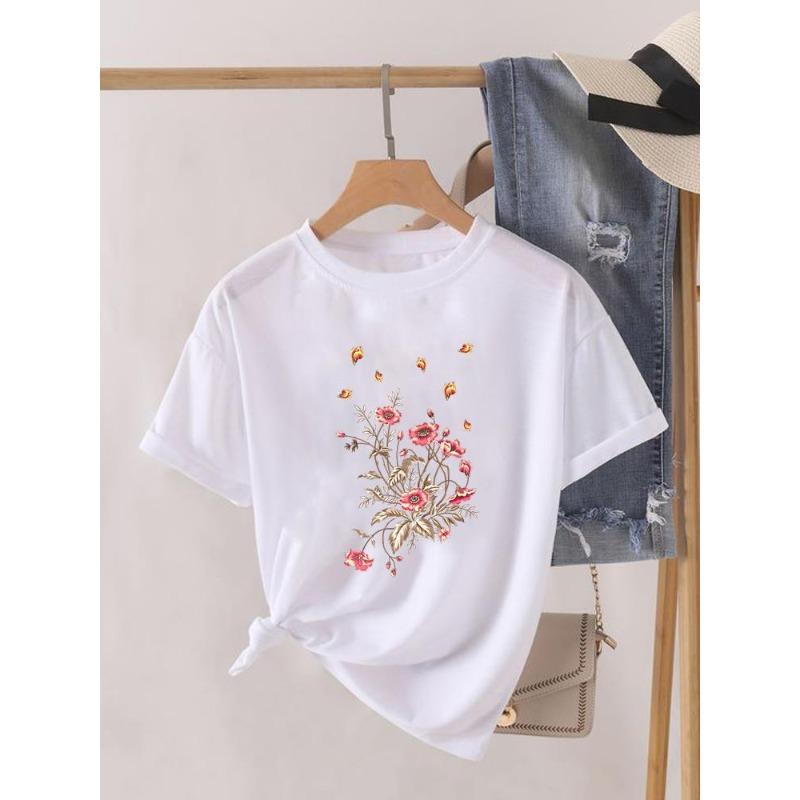 (Europeisk storlek) Akvarell T-shirt Geometrisk Kortärmad T-shirt Rundhalsad Kläder Topp Vardaglig Mode Tryck Dam Kvinna Grafiska T-shirts