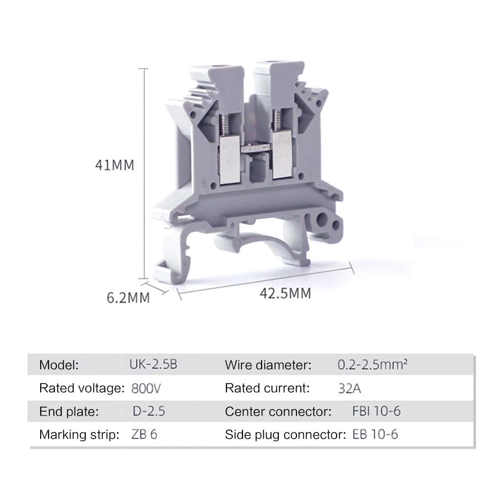 10PCS UK-2.5B Din Rail Terminal Block Wire Universal Class Screw Terminal Block Strips Connector