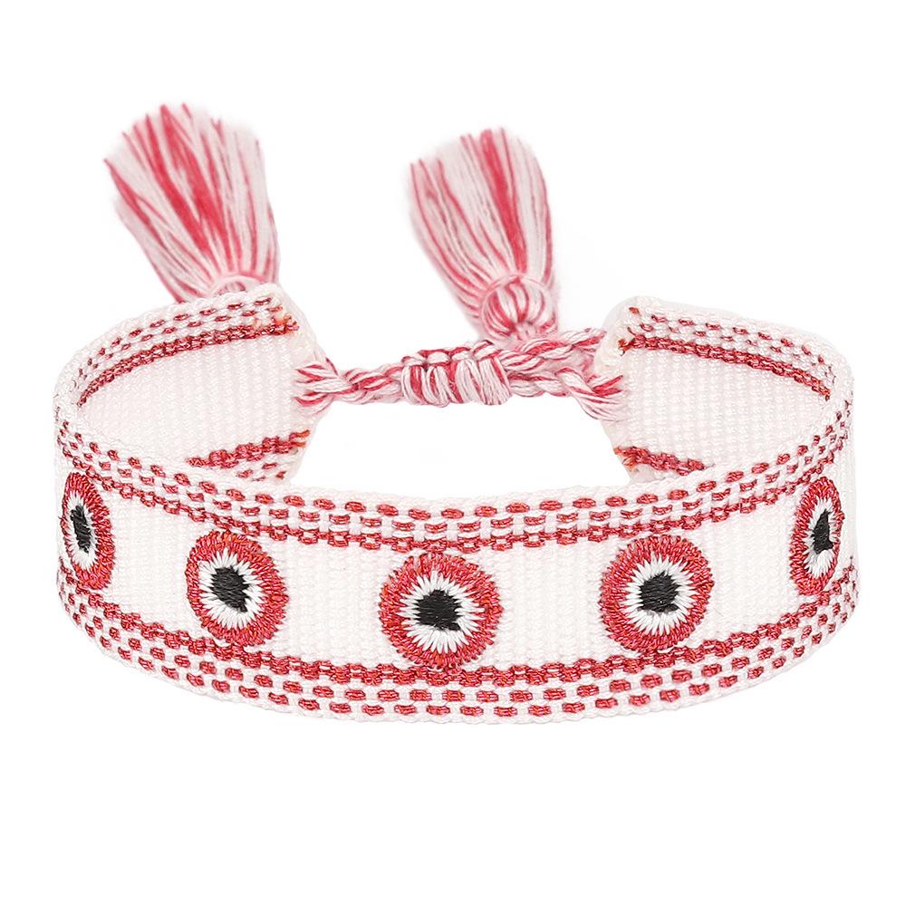 Handmade Evil Eye Tassel Bracelet - Lucky Woven Ribbon Design