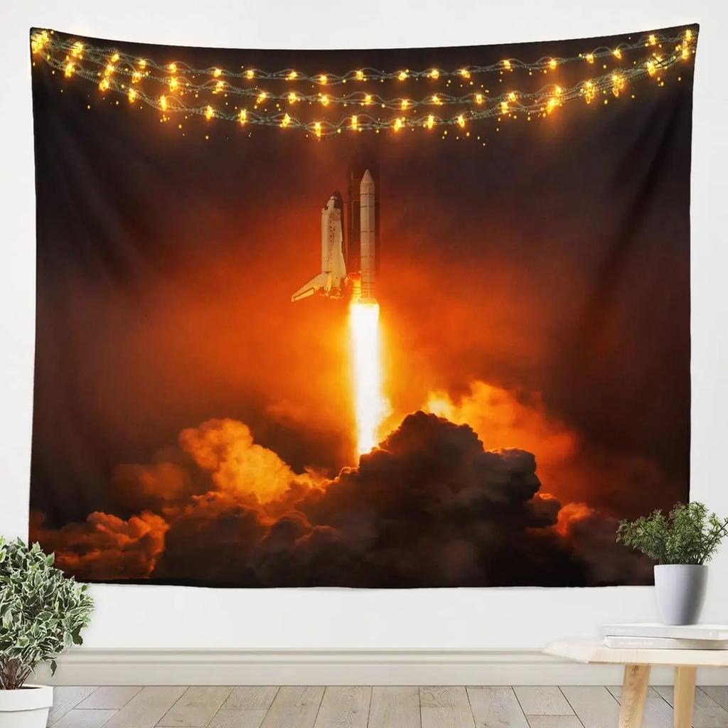 Rocket Tapestry Spaceship Shuttle Galaxy Tapestry Universe Travel Tapestry Wall Hanging for Bedroom Living Room Dorm Home Decor