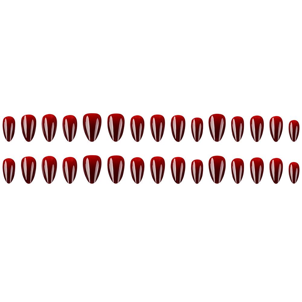 Set of 30 Wine Red Minimalist Press-On Nails - Elegant Solid Color Nail Art Patches