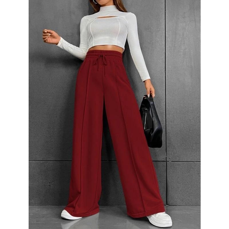 Casual Wide Leg Loose Fit Pants with Elastic Waistband and Drawstring for Spring and Autumn