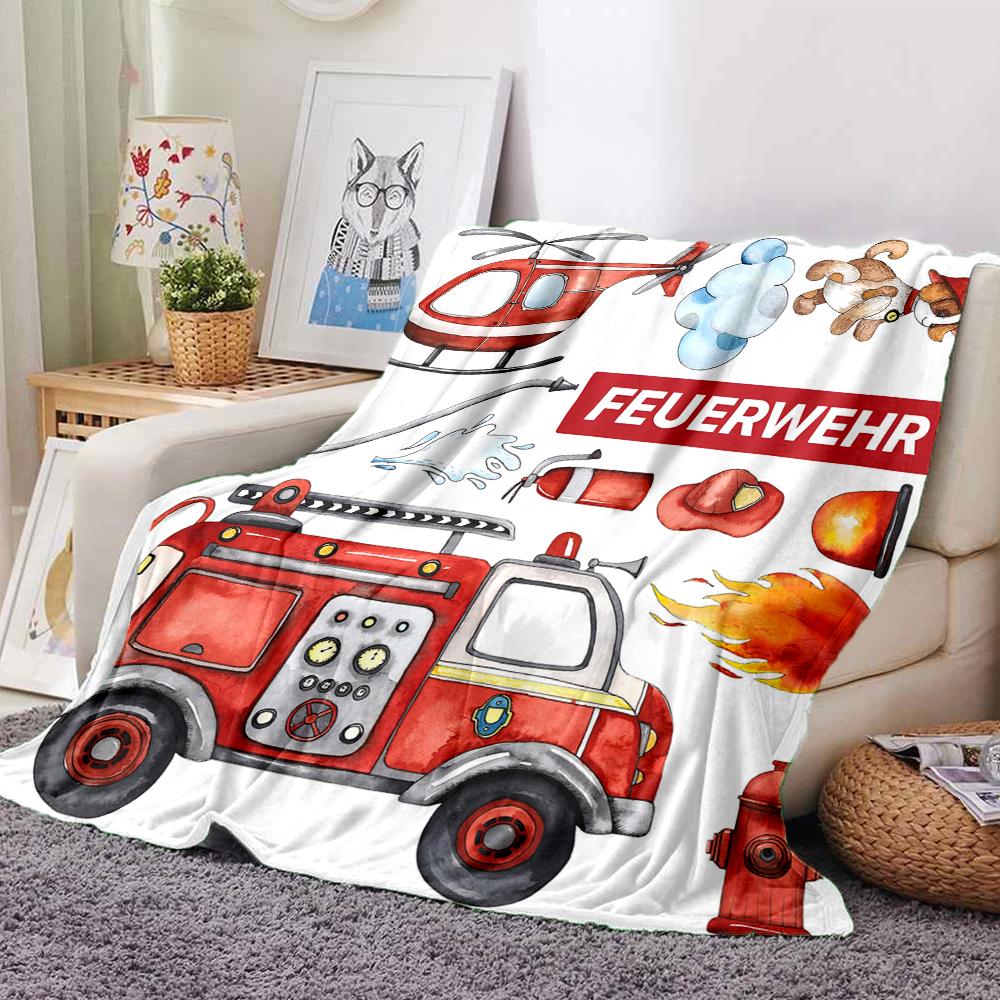 Feuerwehr-Thema Bedruckte Decke - Perfekt für Sofa, Bett, Reisen & Outdoor-Nutzung | Maschinenwaschbar, Gemütlich & Langlebig.