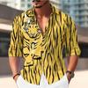 Men's Tiger Printed Long Sleeve Shirts Casual Cardigan New Button Holiday Fashion Shirts
