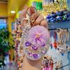 Bling Rhinestone Round Pocket Mirror with Metal Keychain Folding Double-Sided Makeup Mirror Bead String Charm for Purse Handbag Wallet Travel