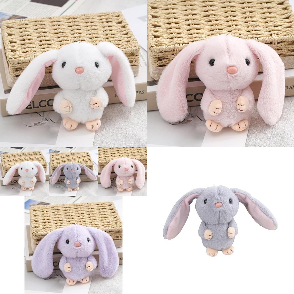 Adorable Long-eared Bunny Plush Keychain Soft Stuffed Rabbit Toy Crystal Velvet