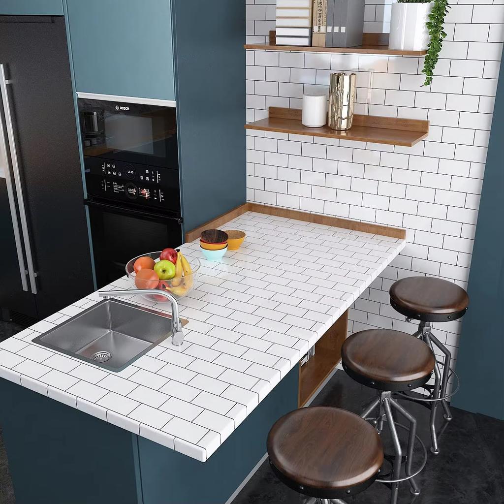 Küchenölfest Weißer Ziegelaufkleber Wasserdicht Selbstklebend Hochtemperaturbeständig Wandaufkleber Imitationsfliesen Tapete