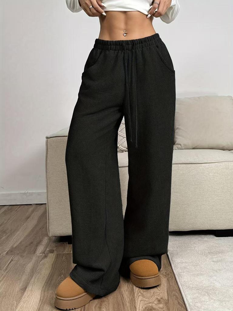 High-Waisted Straight-Leg Tie-Up Loose Pants