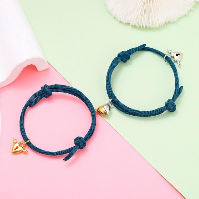 Stylisch Modebewusst 2 Stück / Paar Passende Partnerarmbänder Liebhaber Entzückendes Herz Magnet Armband Valentinstag Armband Anziehen BrazaleteMode