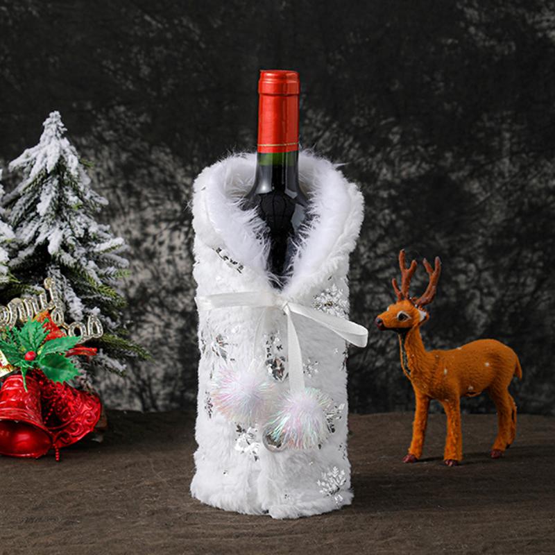 2025 Plush Snowflake Wine Bottle Cover - Merry Christmas Champagne Decor for Home Holiday Party Supplies