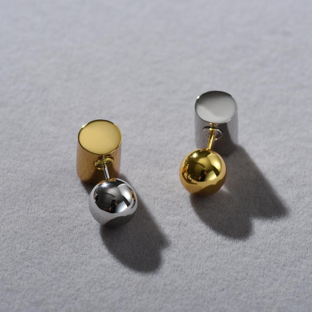 Orecchini Geometrici di Nicchia Premium in Metallo Oro e Argento, Orecchini a Bottone con Perno d'Argento, Orecchini Trendy Semplici con Pendente Anteriore e Posteriore