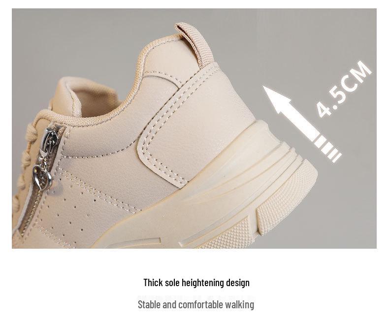2025 Versatile White Sneakers: Breathable, High Thick Sole, Solid Color, Wear-Resistant Student Board Shoes for Spring, Summer, and Autumn.
