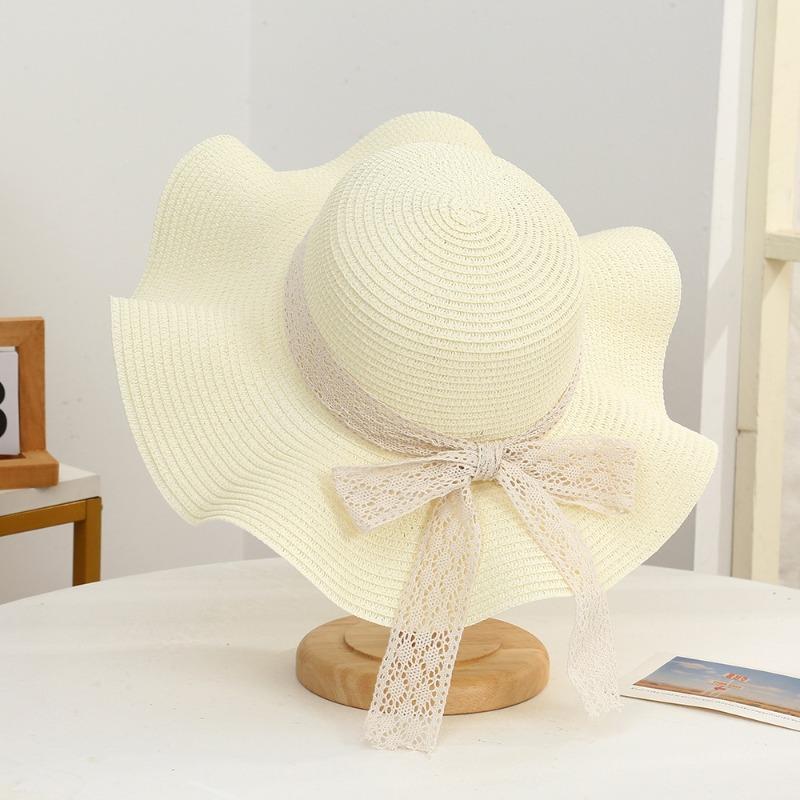 Summer Bow Sun Hat Female, Seaside Beach Vacation Sun Hat Outdoor Big Brim Sun Hat Sweet Straw Hat
