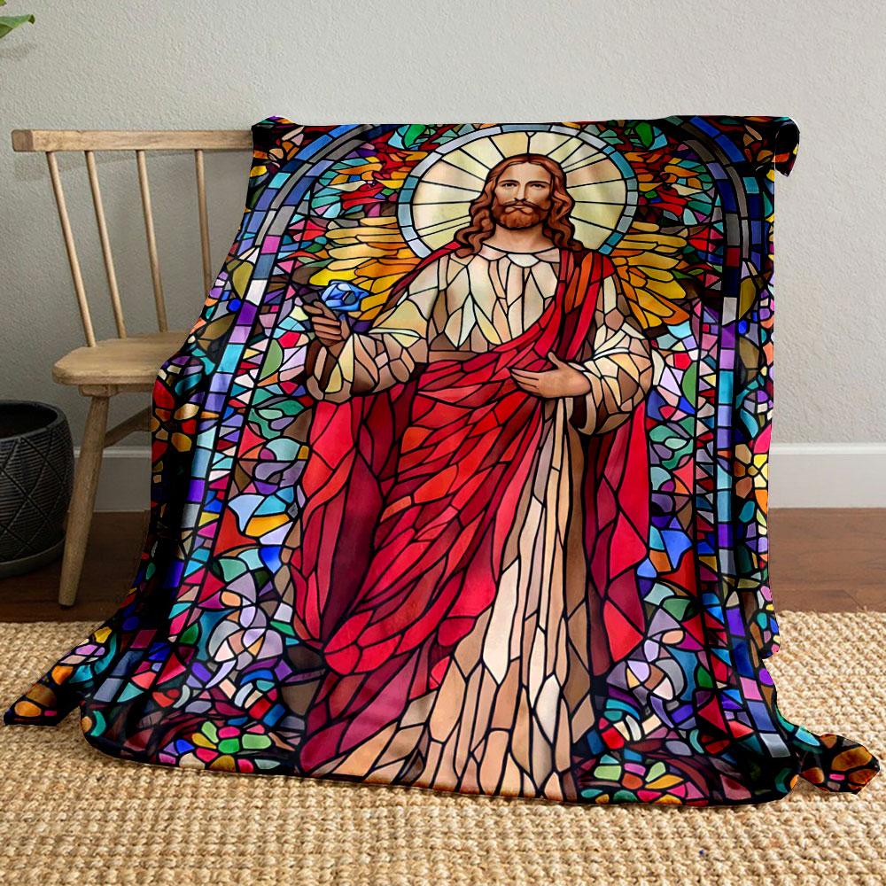 

Jesus Stained Glass Pattern Blanket bedroom Blanket for Livingroom Couch lunch break Soft throw for Friend s festival Gift 80cm x 120cm