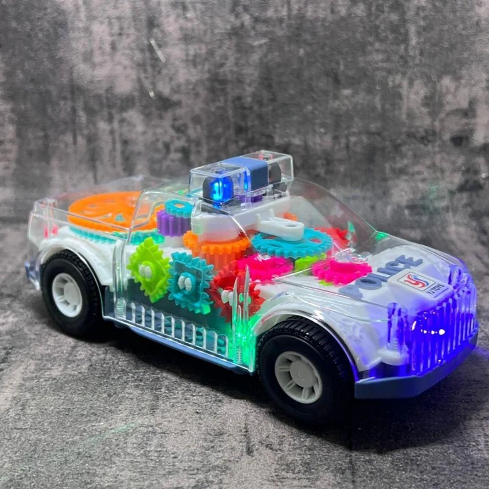 1Pcs Spinning Gears Police Car Toy LED Lights Music Car Model Durable Light Up Toy Car  for Kids