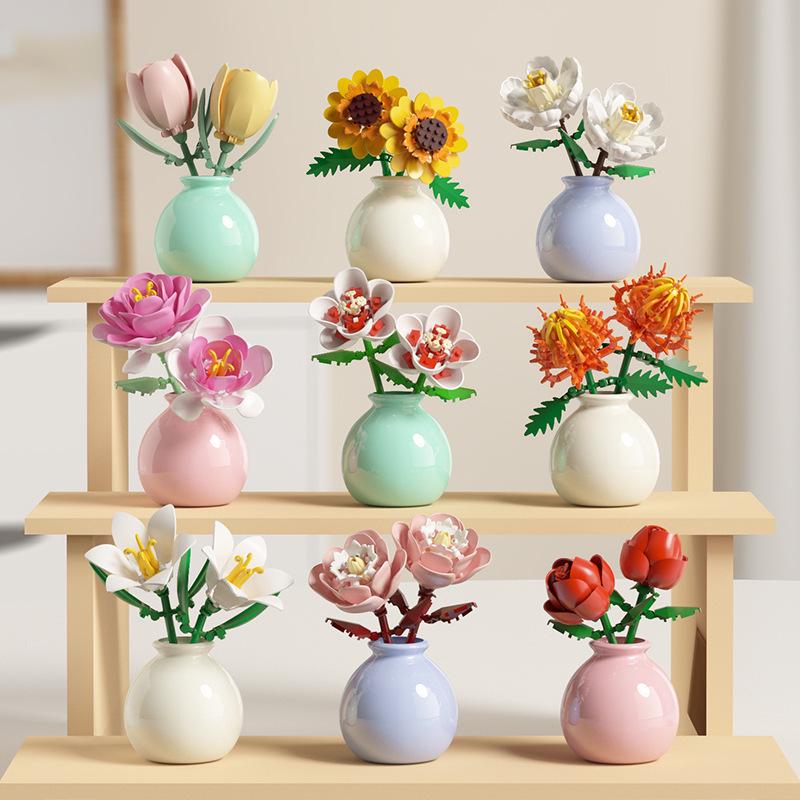 Girls' Educational Floral Building Blocks - Sunflower and Rose Series, Perfect Teacher's Day Gift