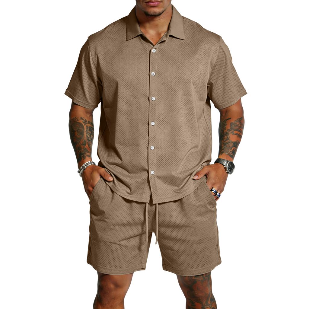 Men's Casual Lightweight Breathable Short-Sleeve Shirt And Shorts Set