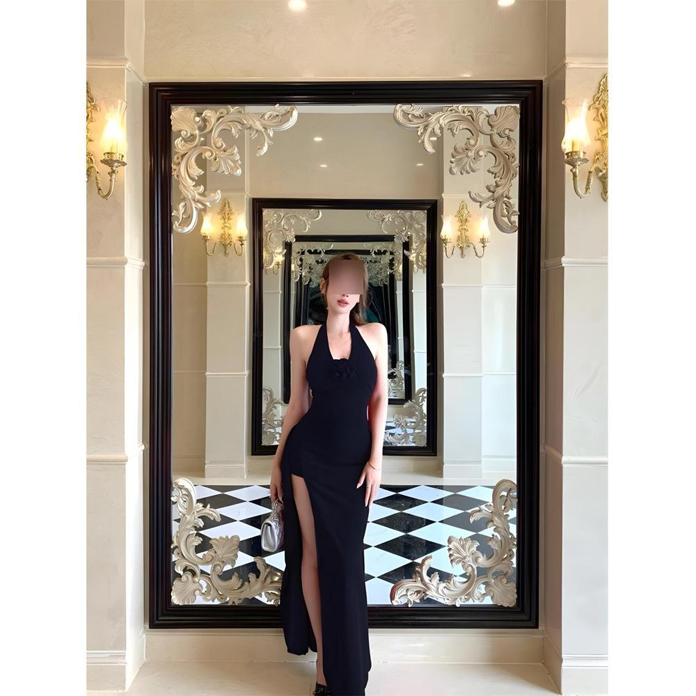 

Red three-dimensional flower neck dress for women s summer new casual seaside vacation atmosphere pinched waist dress XL- (recommended 110-60kg) чёрный