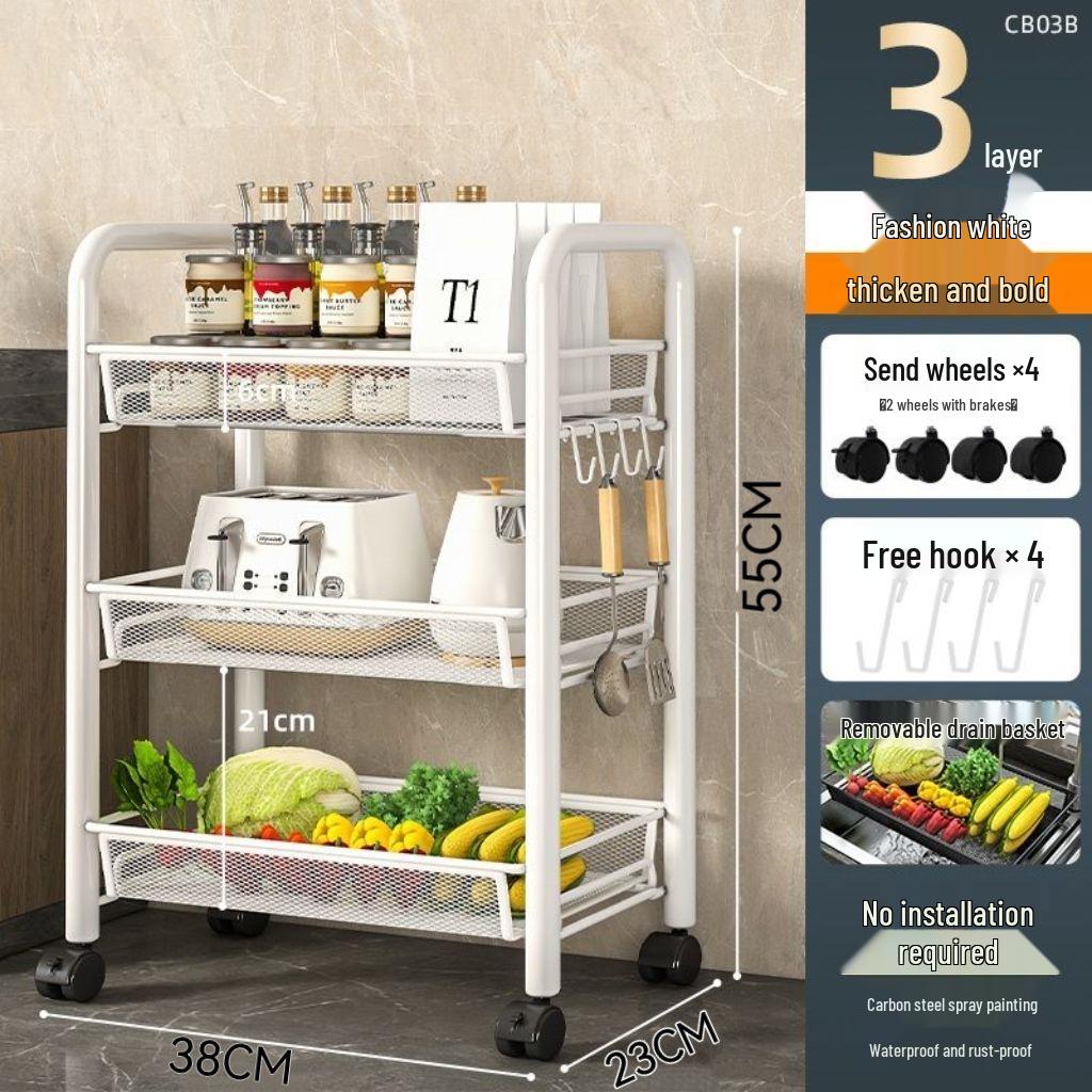 Scaffale da Cucina Multi-Livello da Pavimento: Cestello Amovibile per Verdure e Carrellino per Snack