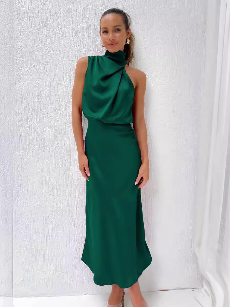 Spring and summer new high-end satin sleeveless dress fashionable and elegant temperament light evening dress