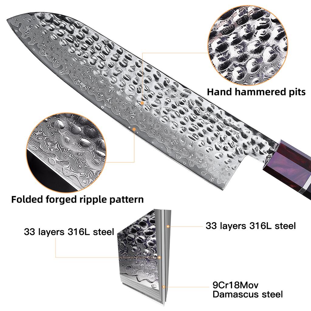 FINDKING 7.4 Inch Santoku Knife 67-layers Damascus Steel 9Cr18MoV Blade Chef Cleaver Slicing Japanese Kitchen Knife Resin Handle