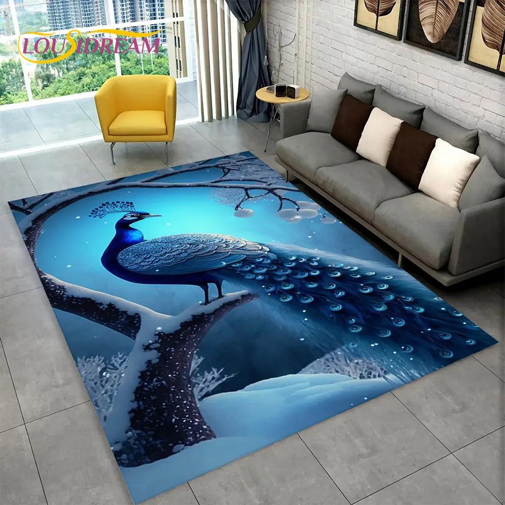 Bird Exquisite Peacock Animal Area Rug,Carpet for Home Living Room Bedroom Sofa Doormat Kitchen Decoration,Non-slip Floor Mats