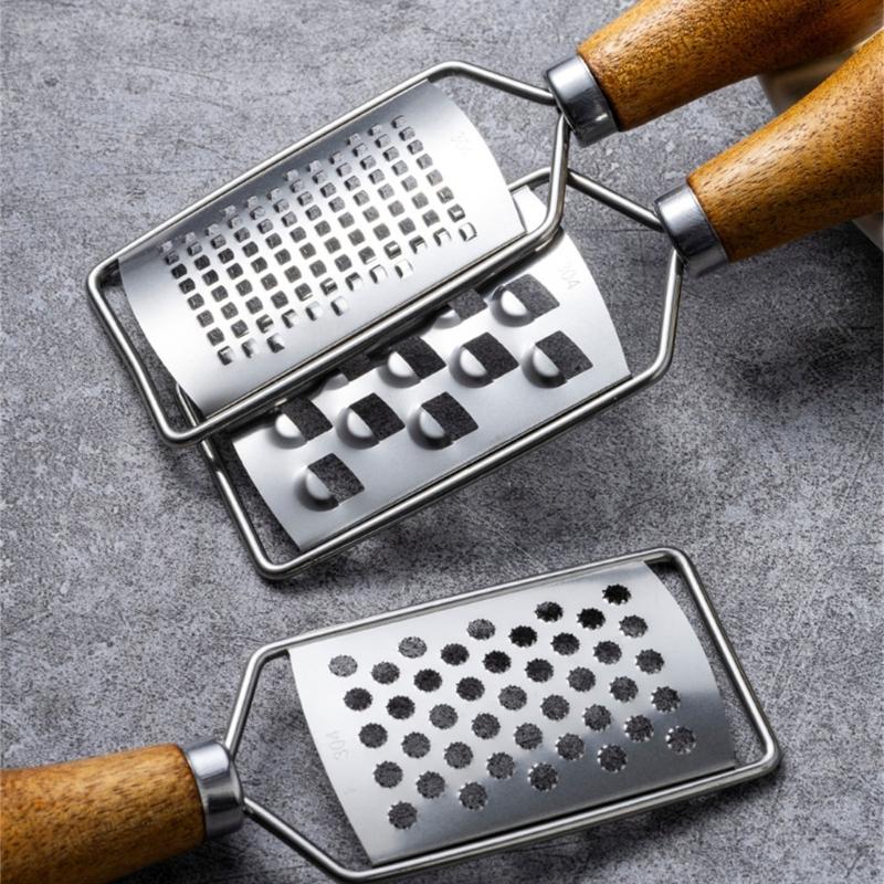 Portable Steel Cheese Shredding Gadget Multipurpose Vegetable Grater Essential Kitchens Tool With Nonslip Wood Handle
