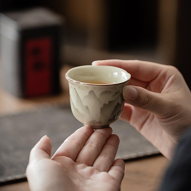 55ml Retro Ru Kiln Flower Mouth Ceramic Tea Cup Small Landscape Single Master Cup Tasting Tea Bowl Mugs Kung Fu Teaset Teaware