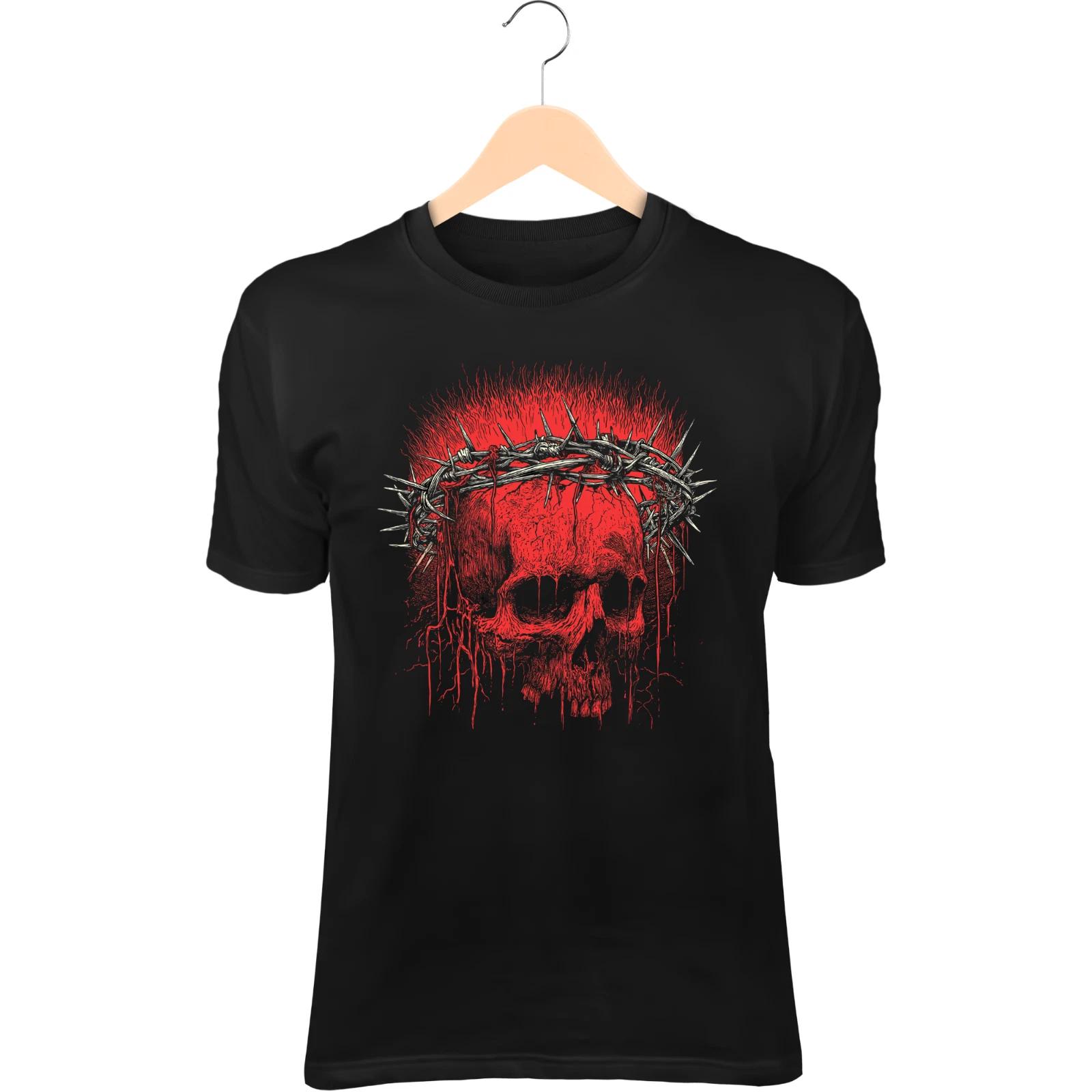 Blood Skull T-Shirt – Barbed Wire Crown, Iron Halo, Fire Dripping Blood 3XL