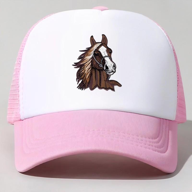 Brown Horse Head Graphic Trucker Hat Adjustable Mesh Baseball Cap Casual Unisex One Size