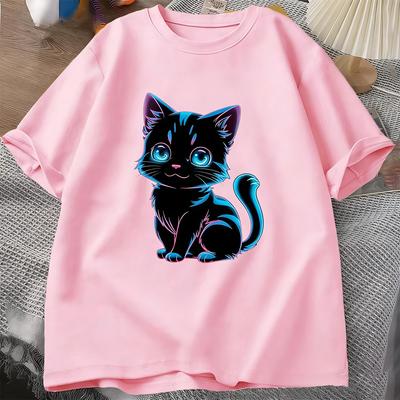 Heißes Katzen T-Shirt UnisexDamen Lustiges Druck-T-Shirt Lässig Cool Streetwear Mode T-Shirt Katzenliebhaber Cartoon-Shirt Oberteile