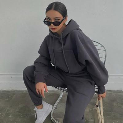 Vêtements pour femmes, mode automne hiver, manches longues, hauts à capuche, poches avec cordon de serrage, pantalon Harlan décontracté, couleur unie, ensemble de sport 29992