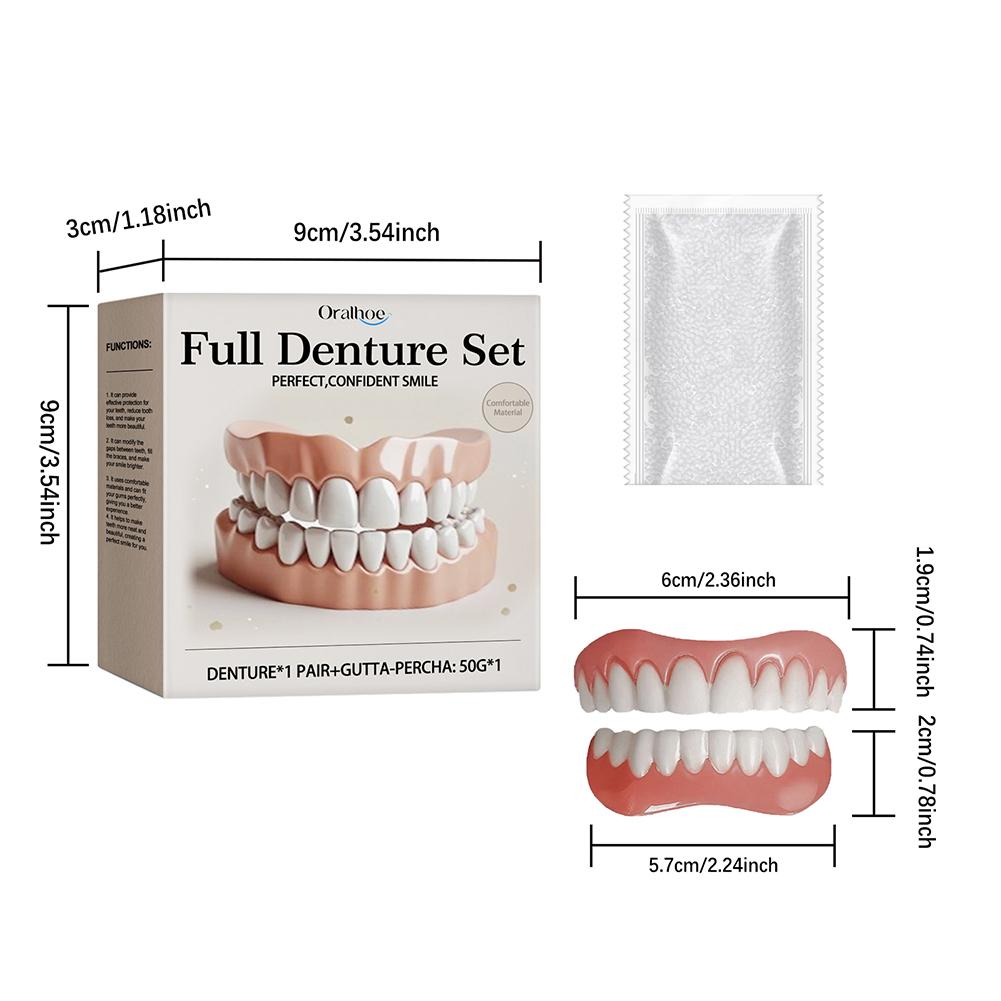1Set False Teeth Silicone Upper Lower Veneers Perfect Denture Silicone Kit Temporary Orthodontic Fake Tooth Oral Hygiene Care