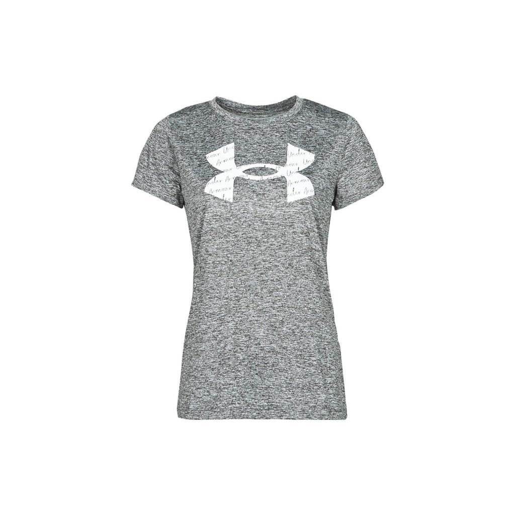 Under Armour Printed Logo Crew Neck Short Sleeve T-Shirt Women Tops Gray 1365142-011