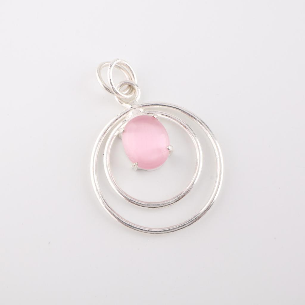Rare Pink Cat's Eye Gemstone 925 Sterling Silver Jewelry Handmade Pendant 1.65" PP-61-46
