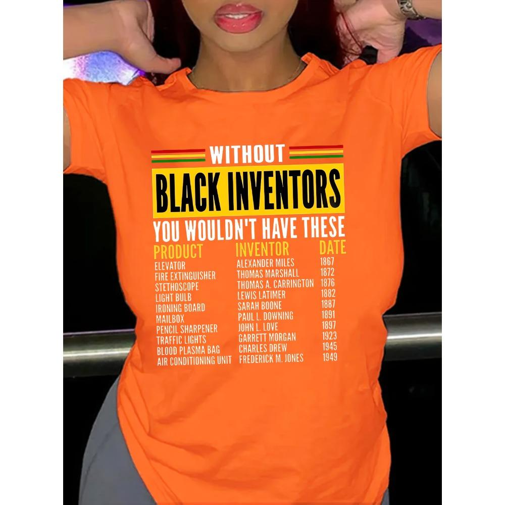 

Black Inventors History Women s Tee Educational Graphic Casual Green Top S