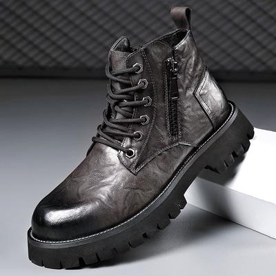 Herbst- und Winterstiefel Herren Britischer Stil Vielseitig Hohe Schaftarbeitsschuhschnee Echtes Lederstiefel Herren Kurzstiefel